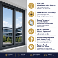 Fenêtre coulissante anti-ouragan à double vitrage trempé à rupture de pont thermique, fabrication directe usine, conforme aux normes AS2047 CE NFRC, pour villas et hôtels
