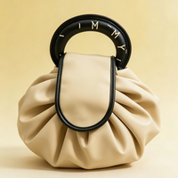 Sac de maquillage plat à cordon en cuir PU pour femme, avec logo personnalisé, organisateur de maquillage professionnel, sac cosmétique paresseux