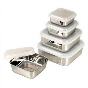 Square Metal Classic Food Storage Container with White Plastic Lid Small Capacity Kitchen Organizer <b>Box</b> <b>Packed</b> - Product Image 1