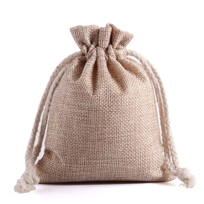 Sıcak satış toptan özel keten halat İpli paket cep hediye takı saklama çantası pirinç şarabı çay gıda torbaları
