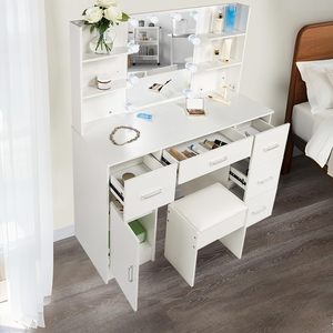 <span class=keywords><strong>Commode</strong></span> de chambre à coucher <span class=keywords><strong>en</strong></span> laque blanche haut de gamme avec fonction LED et miroir sur pied Coiffeuse de rangement de luxe moderne <span class=keywords><strong>en</strong></span> bois - Product Image 4