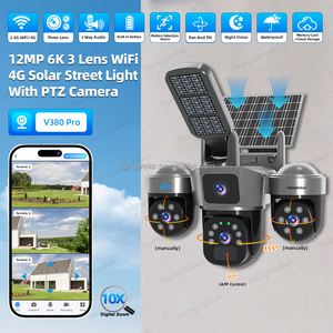 Caméra de sécurité CCTV solaire sans fil 4G HongGlobal 12MP V380 Pro <span class=keywords><strong>3</strong></span> objectifs WiFi 4G avec carte SIM et éclairage solaire - Product Image 2