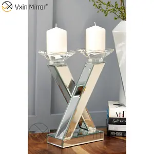 Hot sell Vxin Mirror WXCH-63 Crystal X Shape Mirrored Candle Holder