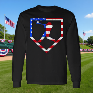 T-shirt à manches longues pour garçons, joueur de baseball, drapeau américain, Home Plate, 4 juillet - Product Image 3