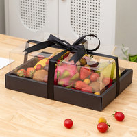 Vente directe d'usine, boîte à fruits et gâteaux avec couvercle transparent noir recyclable, avec laminage mat et revêtement UV pour les sushis et les aliments