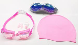 新しい水泳防曇ゴーグル水泳ゴーグル防曇シュノーケリングゴーグル + 水泳帽 + イヤークリップ4セット - Product Image 5