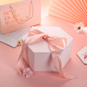 Gift Box Packaging Packing Gift Packaging Box With Valentine's Day Hexagon Black Surprise Gift Box With Ribbon Brand Shipping Packaging Packing Gift Amazon Box