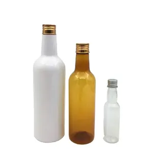 RUIPACK özel 150ml 200ml 300ml içecek şişesi alüminyum kapak yumuşak içme PET şişe uzun boyun kişisel logo ile plastik meyve suyu şişesi