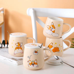 SWT vente en gros tasse Beige mignon <span class=keywords><strong>Corgi</strong></span> Design poignée tasse en céramique promotionnelle avec cuillère et couvercle - Product Image 1