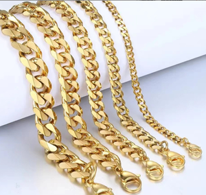 Bracelet chaîne gourmette cubaine en acier inoxydable doré PVD haute brillance anti-ternissement pour homme |   Bijoux de poignet unisexes durables et élégants - Product Image 1