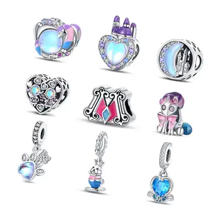 925 Sterling Silver Fairy Tale Dream Moon Castle Beads Swan Mirror Charms Bracelets DIY Jewelry Main Stone Diamond Clay