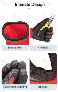 Fábrica al por mayor 13G Guantes de trabajo de poliéster rojo con revestimiento de látex arrugado EN388 Guantes de seguridad de látex al por mayor - Product Image 4