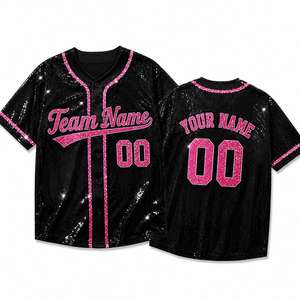 Maillot de baseball personnalisé à sequins pour femme – Nom et numéro personnalisables – Manches courtes – Chemise de supporter pour le jour du match – Coton/Polyester/Spandex – Été - Product Image 2