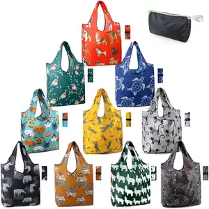 Gelory Machine Washable Durable Groceries Bags Fun Animal Printing Reusable Foldable Grocery Shopping Bags