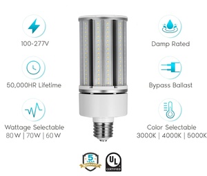 Công suất cao 3 CCT watt có thể lựa chọn Ngô Ánh sáng E40 E27 27W 36W 45W 54W 60W <span class=keywords><strong>80W</strong></span> ánh sáng dẫn ngô đèn mới dẫn Ngô bóng đèn cho kho - Product Image 3