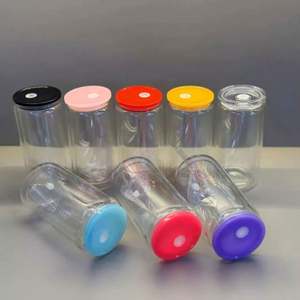 AGH New Arrival 16oz Clear Plastic Acrylic Libby <b>Beer</b> <b>Glass</b> Shaped Jar <b>Can</b> With Colorful Lid for Summer Gift DIY - Product Image 4