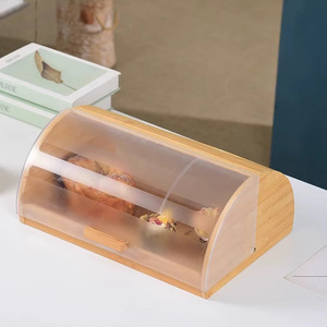 Bamboo Bread Box Large Capacity <b>Kitchen</b> Dessert Storage With Acrylic Transparent Lid Rectangle Shape Party Use - Product Image 3