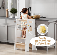 Tour d'apprentissage Montessori pour tout-petits, marchepied en bois pour enfants, tabouret d'aide de cuisine avec barres de sécurité amovibles