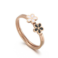 Vente en Gros Fleur 2 en 1 Bague Double en Or Rose 18K Bague Femme Couple Bijoux en Acier Inoxydable