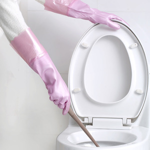 ถุงมือล้างจานบุขนแกะหนาขึ้นกันน้ำสีทึบสำหรับใช้ในครัวบ้าน - Product Image 2
