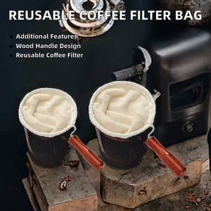 Passoire à thé réutilisable en tissu flanelle avec poignée en bois pour latte art - Pot en maille - Product Image 2