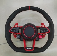 Volant de voiture sport à fond plat en cuir perforé pour VW Golf R MK8 Caddy CC Passat Tiguan, avec garniture rouge personnalisable