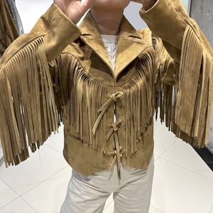 جاكيت خريفي من جلد الغنم الحقيقي للنساء من Tassel جاكيت من الجلد المهدب - Product Image 1