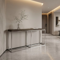 Table console moderne italienne de luxe en bois massif avec structure en acier inoxydable pour villa de luxe, hôtel, projet d'entrée