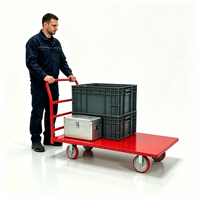 Chariot industriel pliable OEM robuste à grande plateforme, cadre métallique à barre simple, quatre roues en PU, capacité de 450 kg