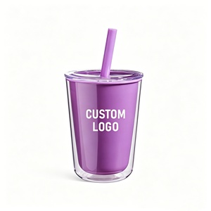 Doppelwandiger Plastik-Trinkbecher mit Deckel, BPA-frei, Macaron-Farben, Eiskaffee-Tumbler mit individuellem Logo, auf Lager für den täglichen Gebrauch als Geschenk - Product Image 3