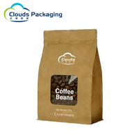Sachets d'emballage thermoscellables compostables, sacs d'emballage autoportants biodégradables en papier kraft pour grains de café
