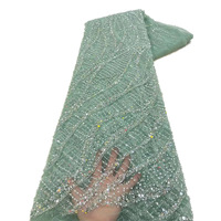 Bleu ciel industrie lourde perle maille bas fil broderie tissu haut de gamme français dentelle perle Tube broderie pour robe de mariée
