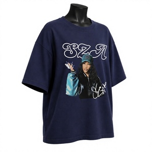 <b>SZA</b> Women's Navy Oversized T-Shirt Crew Neck Short Sleeve Cotton Jersey Printed Logo Streetwear Style Breathable - Product Image 1
