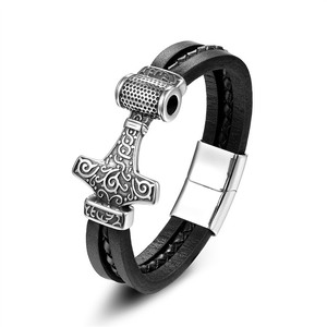 Pulsera con Cabeza de Lobo y Martillo de Thor para Hombre, Estilo Vintage, Aleación Plateada Antigua, Cadena de Eslabones, Joyería, Regalo - Product Image 3
