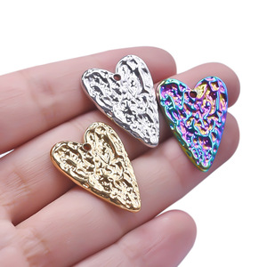 Pendentif Cœur en Acier Inoxydable 304, Texture Martelée, Breloque pour Collier, Accessoires de Bijoux DIY - Product Image 2