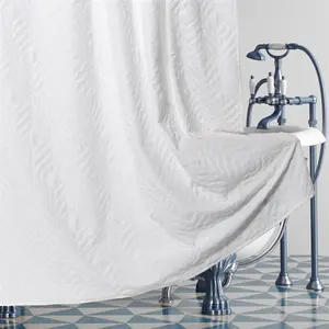 Tirai mandi Farmhouse Liner poliester 180 GSM, tirai mandi kain dapat dicuci dan tahan air desain busa tirai mandi putih
