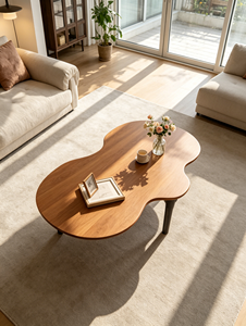 Mesa de Centro de Madera Maciza con Forma de Nube, Patas Cónicas Negras, Estilo Japonés Minimalista, Mesa de Té para Sala de Estar - Product Image 4