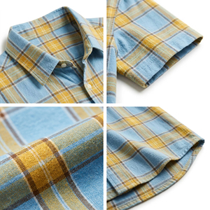 Chemise à carreaux vintage en coton et lin à manches courtes pour <span class=keywords><strong>homme</strong></span>, personnalisable avec logo OEM, de haute qualité, par le fabricant XUFEI - Product Image 4