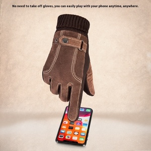 Gants en <span class=keywords><strong>cuir</strong></span> pour hommes Gants en velours épais et chauds pour l'extérieur Gants en coton pour moto électrique mitaines - Product Image 4