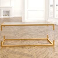 Table supérieure en verre acrylique de luxe design moderne avec cadre en acier inoxydable de haute qualité pour meubles de salon à la maison