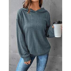 Sudadera con Capucha de Manga Larga Personalizada para Mujer, Hombros Caídos, Tejido Texturizado, con Bolsillos, Estilo Casual - Product Image 5