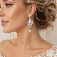 Boucles d'oreilles en gros, pendantes, type chandelier, en forme de goutte, avec perles, pour mariée, personnalisées, en cuivre et laiton plaqué rhodium, pour femmes