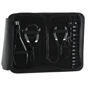El kit de herramientas de extensión de cabello negro con logotipo personalizado incluye 2 uds. Anillos de separación rápida del cabello, también hilo de corte siccsor y agujas tipo C - Product Image 1