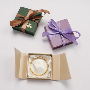 Boîte à bijoux en carton écologique personnalisée à double ouverture, carrée, avec ruban, pour collier, bague, boucles d'oreilles, emballage cadeau - Product Image 6