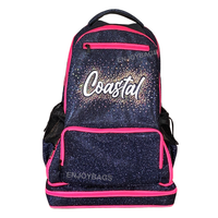 Sac à dos bleu foncé personnalisé avec logo et strass pour les filles de cheerleading et de danse, magnifiques sacs bleu nuit