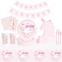 Fournitures de fête d'anniversaire licorne DAMAI, ensemble de vaisselle jetable rose, assiettes, gobelets, serviettes, couverts pour filles