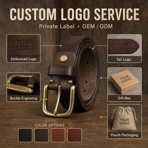 Factory Custom Logo 4mm Thick <strong>Vintage</strong> Luxury Full Grain Cowhide Men's Genuine Leather <strong>Belt</strong> With Solid Brass Buckle - Product Image 4