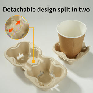 Fabrika özel taşınabilir Take Away 2 4 fincan taşıyıcı sıcak içecekler için tek kullanımlık parçalanabilir şeker kamışı hamuru kağıt tepsisi tutucu - Product Image 2