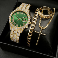 Montres de luxe pour hommes à quartz avec cadran étoilé, fonction calendrier, boîtier en alliage d'aluminium épais, ensemble bracelet et collier