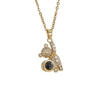 Collier pendentif Ours de dessin animé en cuivre avec pierre de projection incrustée de zircon, chaîne en bambou longueur clavicule, style sportif, 100 langues